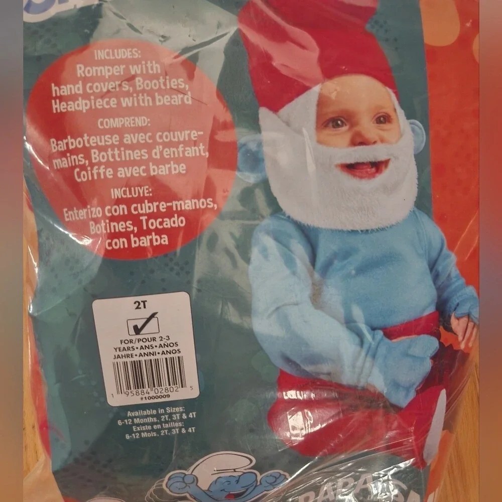 Rubies Smurfs Papa Costume‎ Red Pants Blue Shirt Hat Gloves Size 2T Halloween